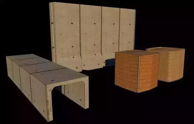 Hesco and T-Wall Barrier Free low-poly 3D model