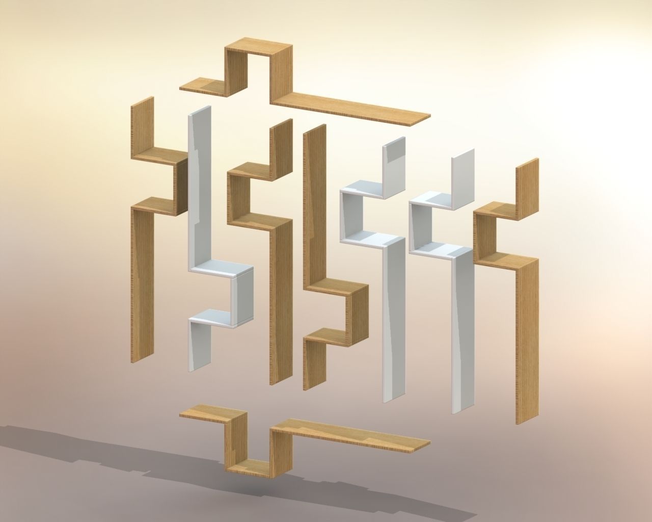 LIBRARY wooden shelf with squares 3D model_1