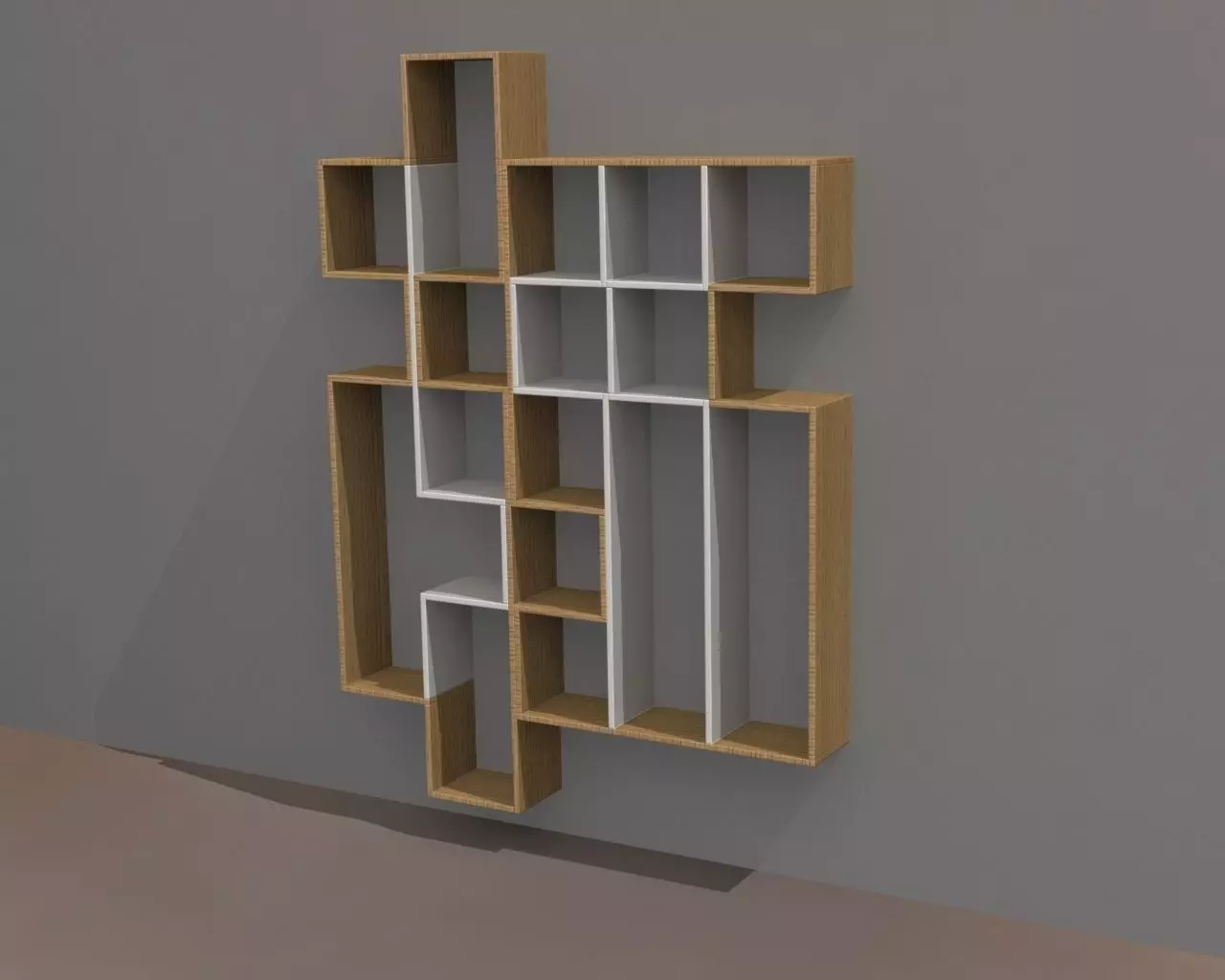 LIBRARY wooden shelf with squares 3D model_0