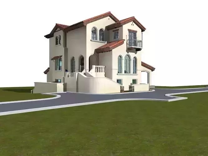 Villa house on grassy field