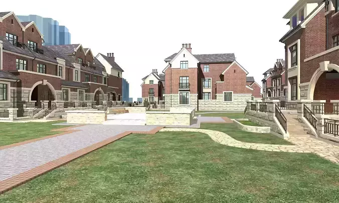 Villa residential area with brick buildings