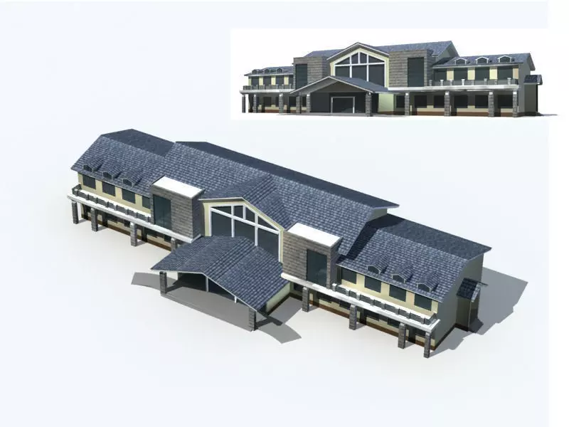 Villa building with roof and two sides 3D model_0