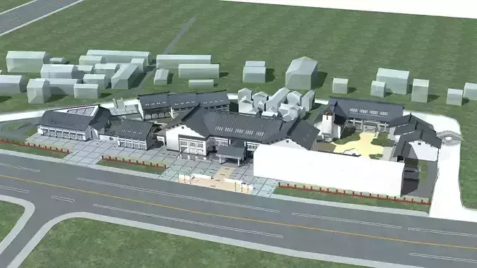 Villa school building in middle of city