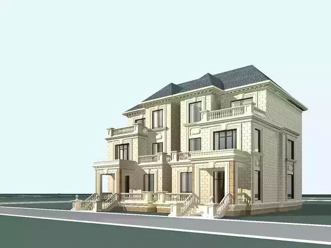 Villa house with stairs and balconies