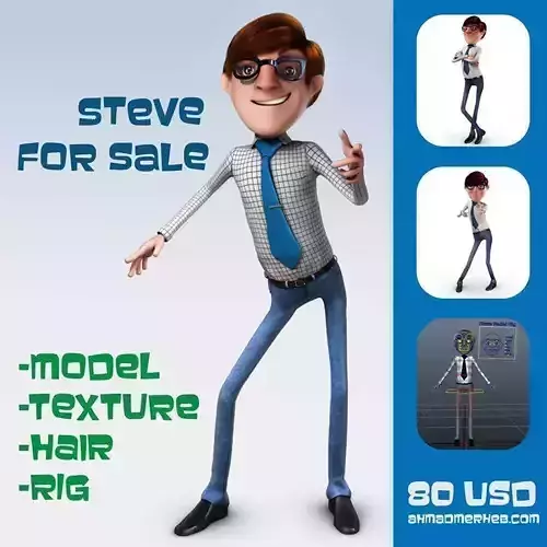 Steve cartoon character with glasses and tie