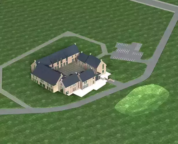 Villa building in middle of field