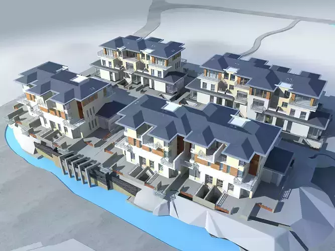 Villa residential complex on shore of lake