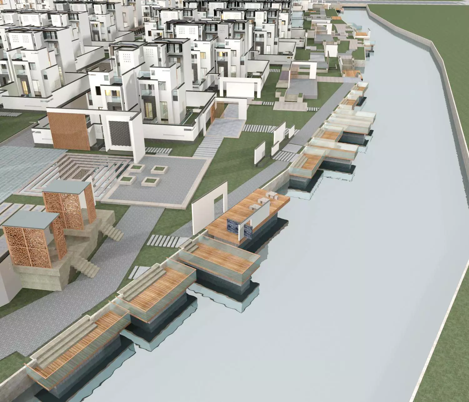 Villa city with canal 3D model