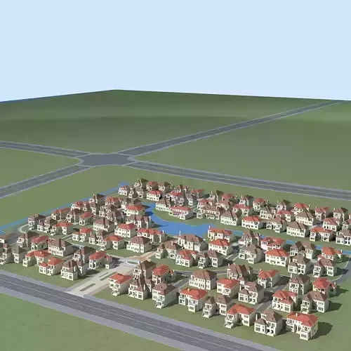 Villa town with houses and road