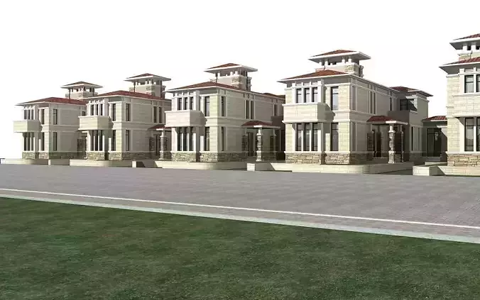 Villa residential building in middle of grassy field