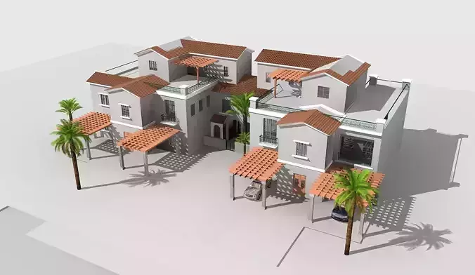 Villa two story house with palm trees