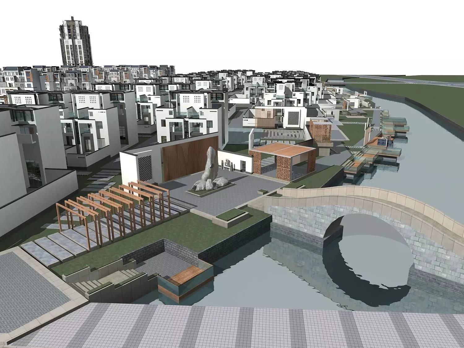 Villa city with canal 3D model