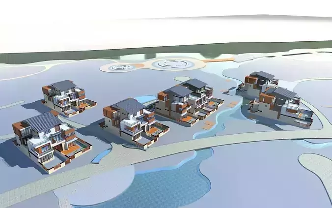 Villa residential complex in middle of lake