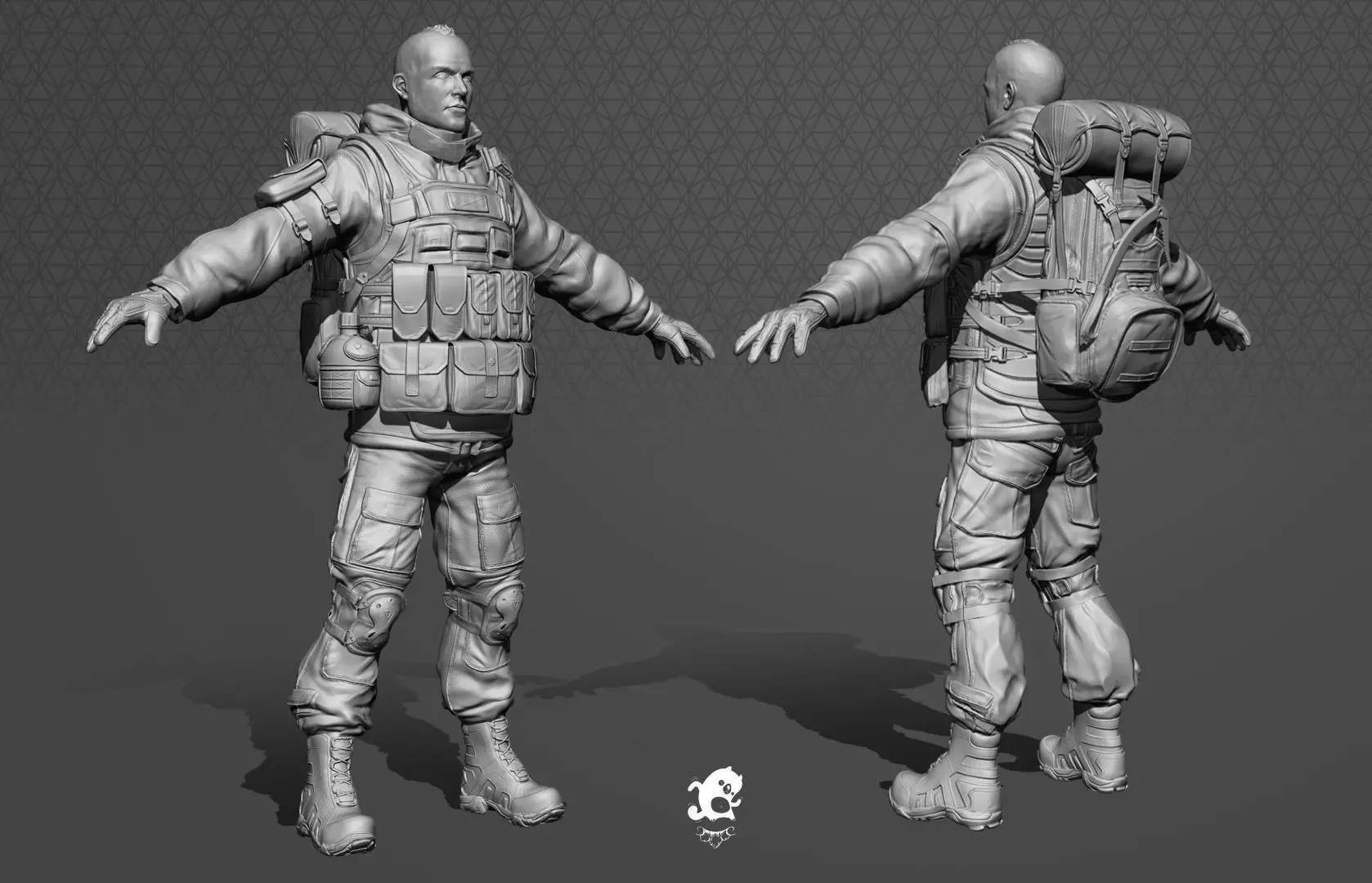 Soldier with backpack 3D model_0