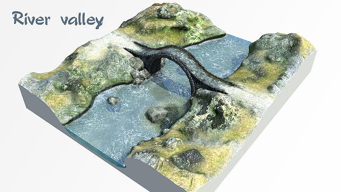 River valley bridge low poly asset Low-poly 3D model