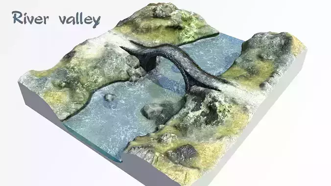River valley bridge low poly asset Low-poly 3D model