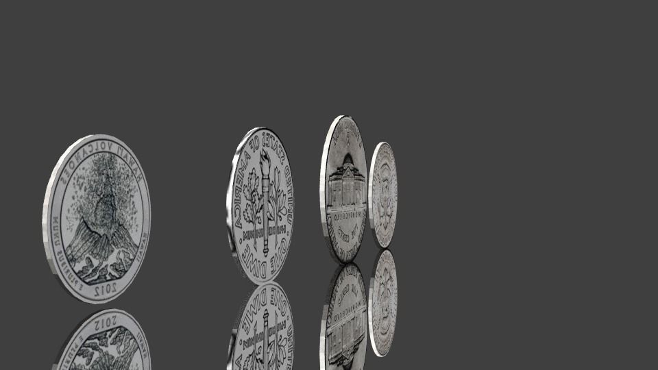 Coins set of silver Low-poly 3D model_3