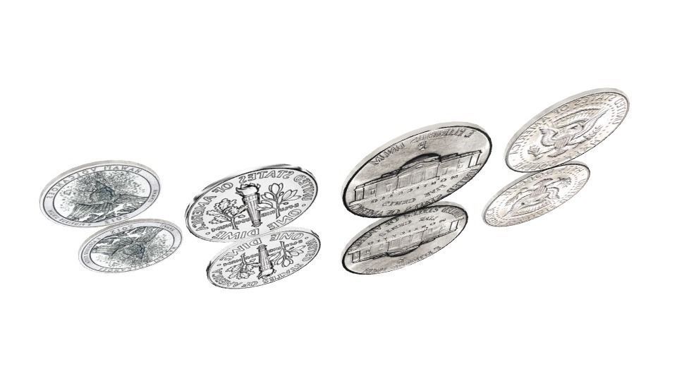 Coins set of silver Low-poly 3D model_1