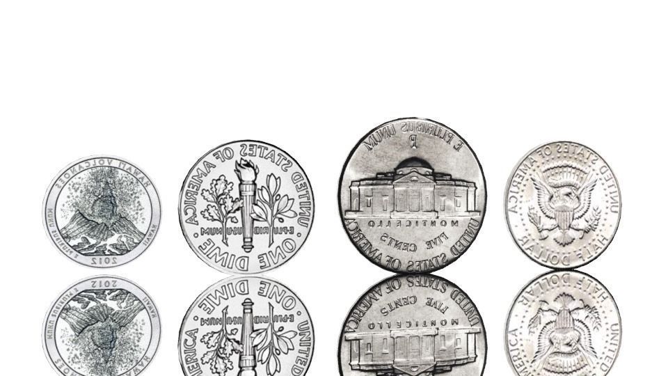 Coins set of silver Low-poly 3D model_0