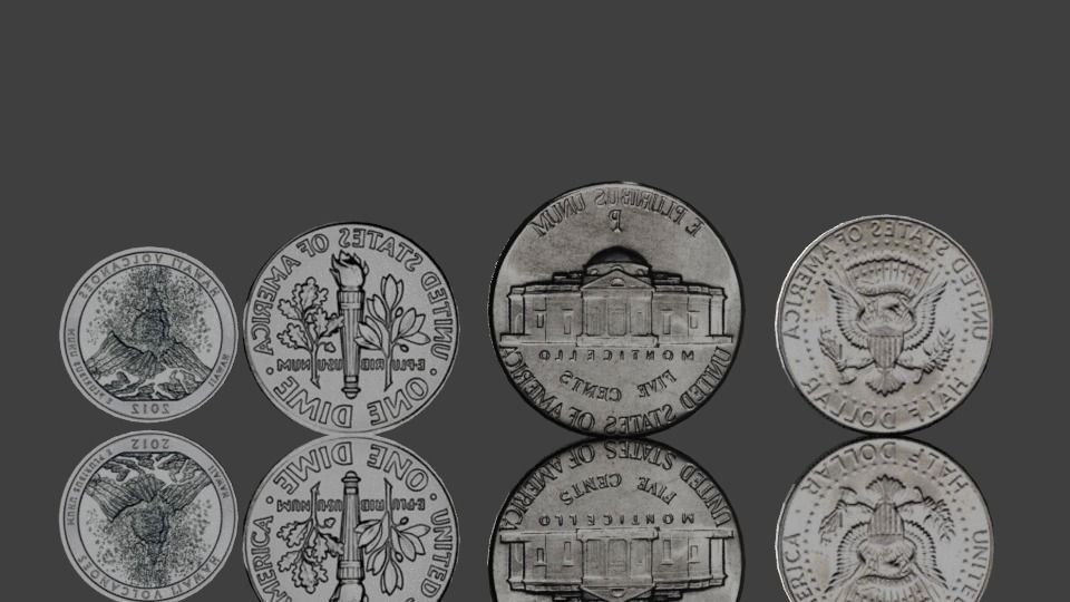 Coins set of silver Low-poly 3D model_4