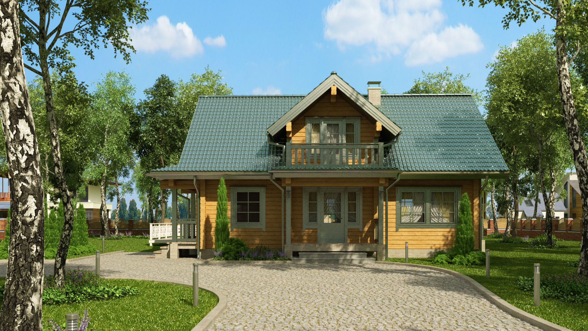 Classic Private Log House 195m 3D model_1