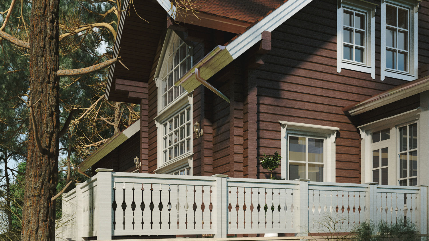 Classic Private Log House 320m 3D model_2