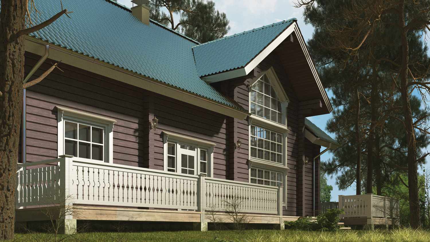 Classic Private Log House 320m 3D model_1