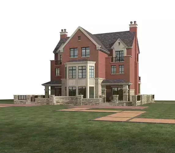 Villa brick house on grassy field