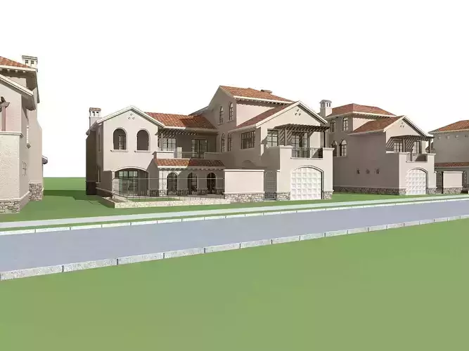 Villa three story house in middle of street