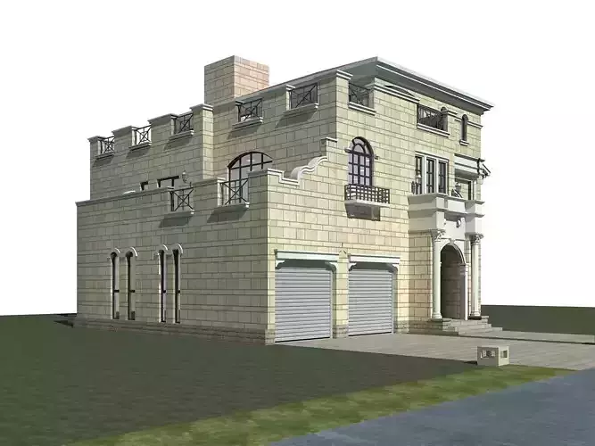 Villa house with garages on side 3D model