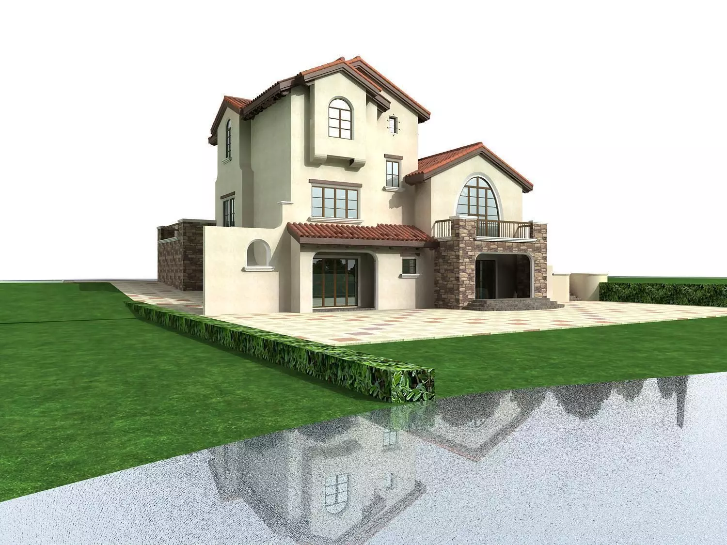 Villa house with pond 3D model
