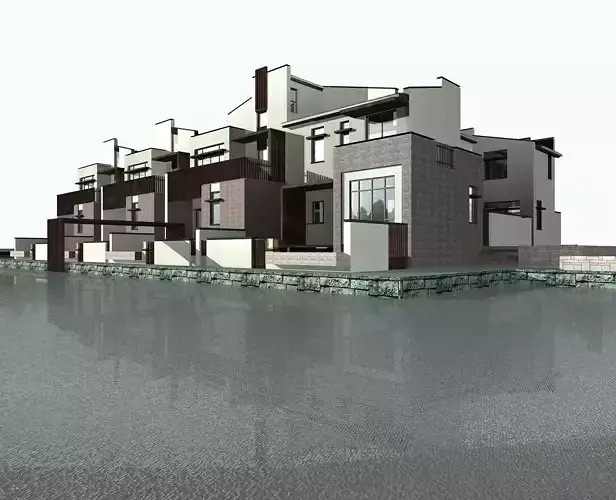 Villa modern apartment building on water