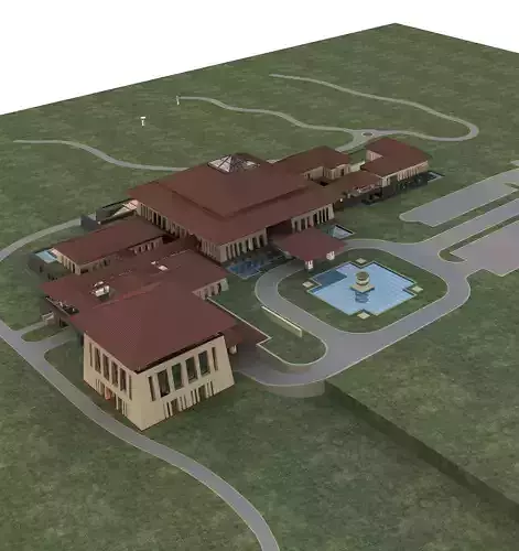 Villa building with pool and fountain