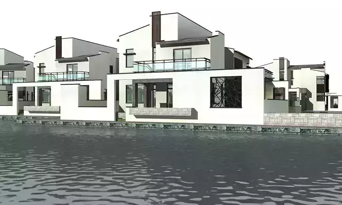Villa modern house on water