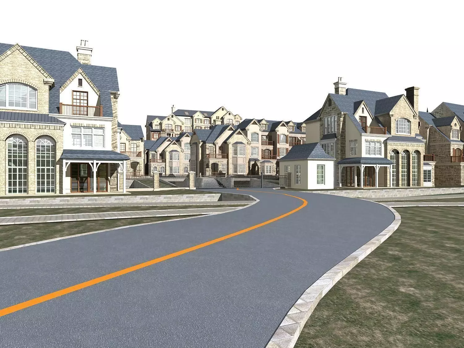 Villa residential street 3D model_0
