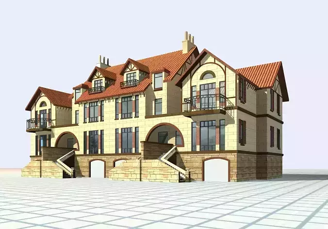 Villa house with stairs and balconies