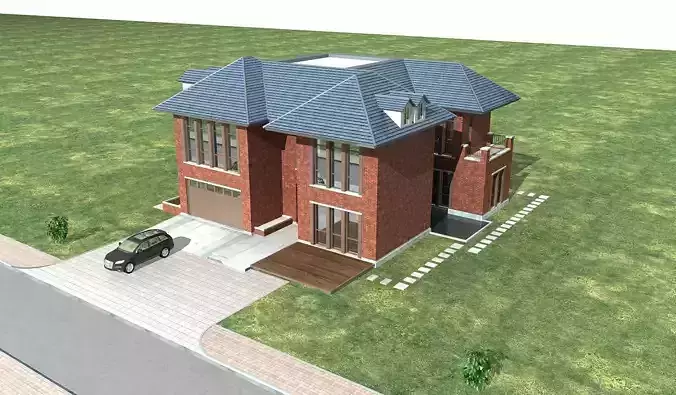 Villa house with car 3D model