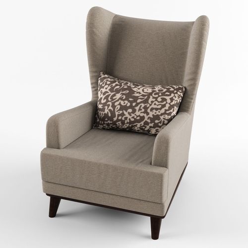 Armchair with headrest and pillow 3D model_5