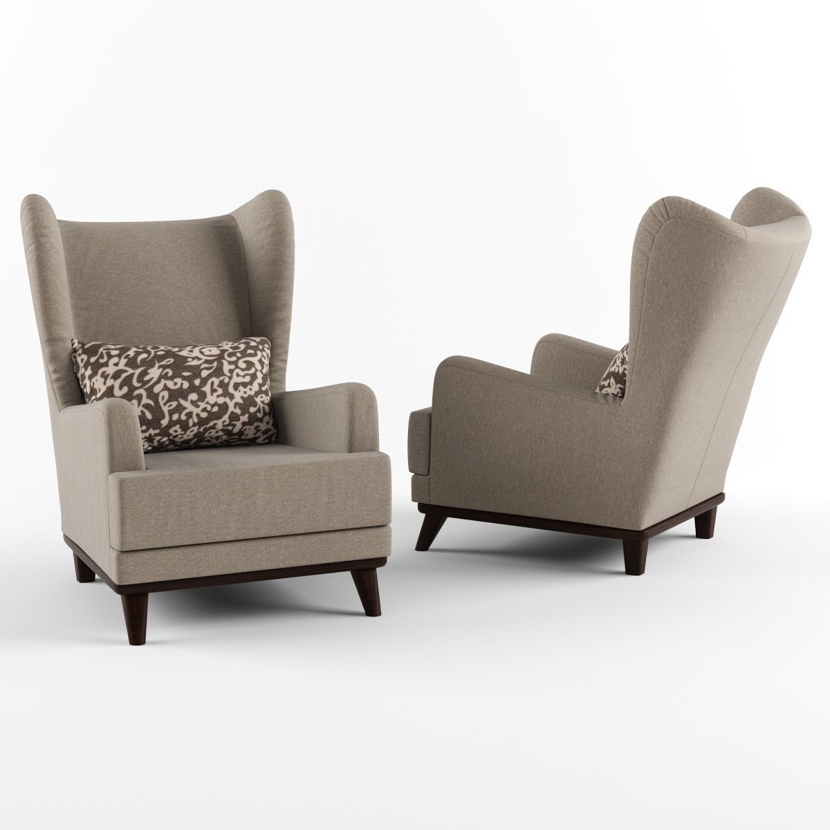 Armchair with headrest and pillow 3D model_1