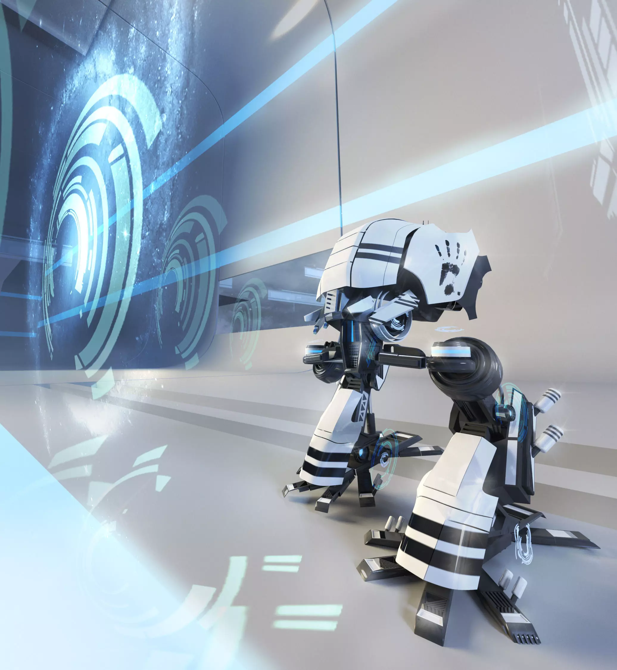 black n white mech robot rigged Free 3D model