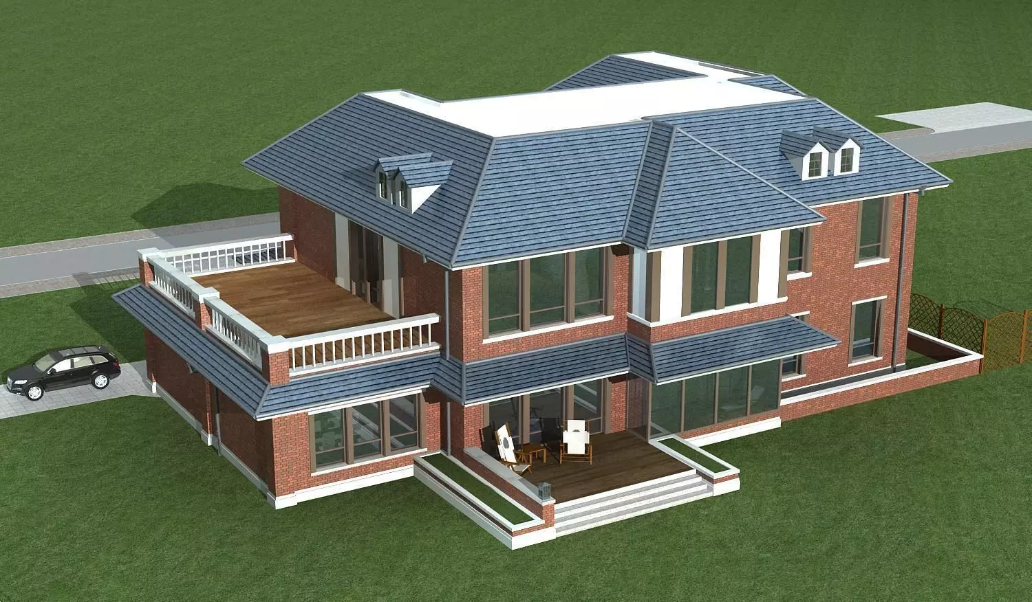 Villa house with car 3D model