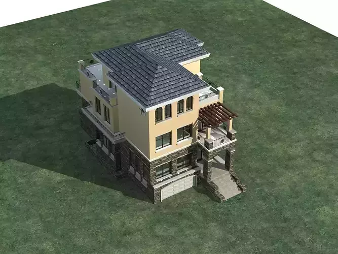 Villa two story house on grass