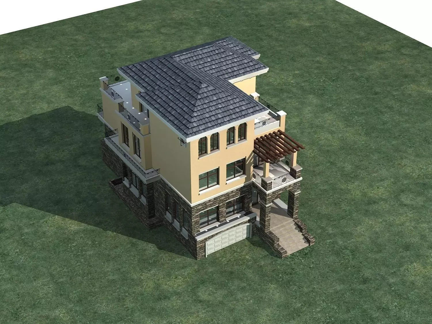 Villa two story house on grass 3D model