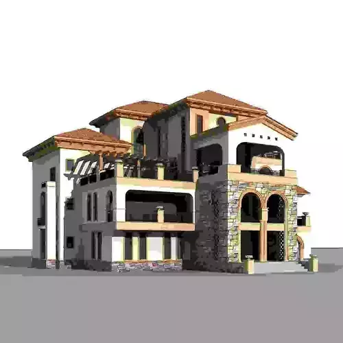 Villa house with two stories and roof