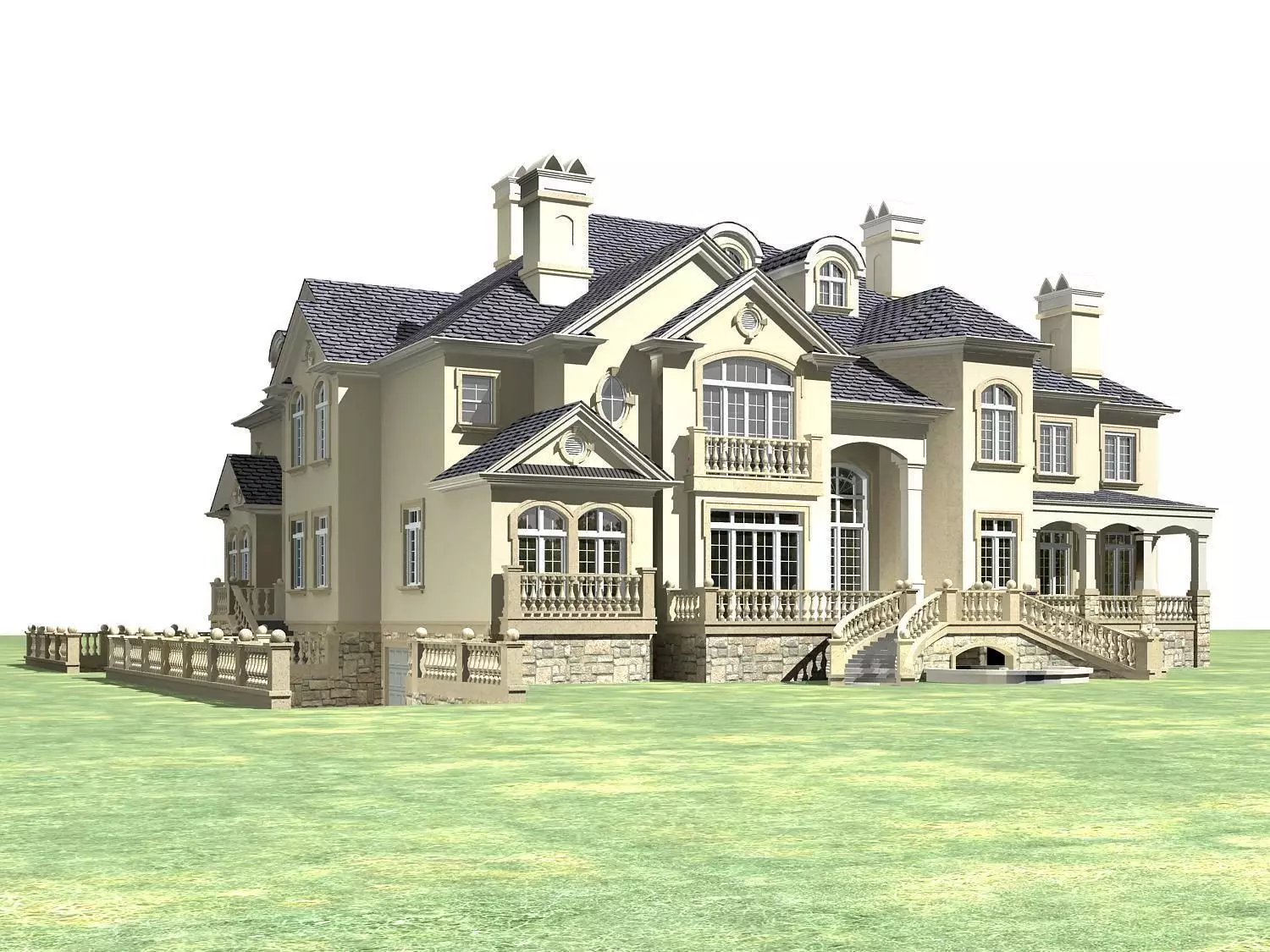 Villa mansion on field 3D model