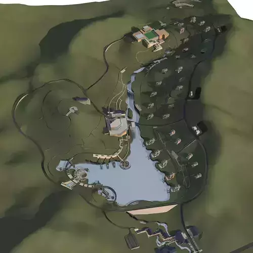 Villa resort with lake in middle