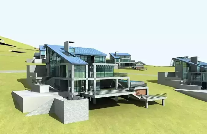 Villa modern house on hillside