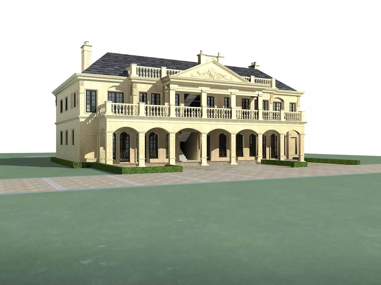 Villa mansion on field 3D model