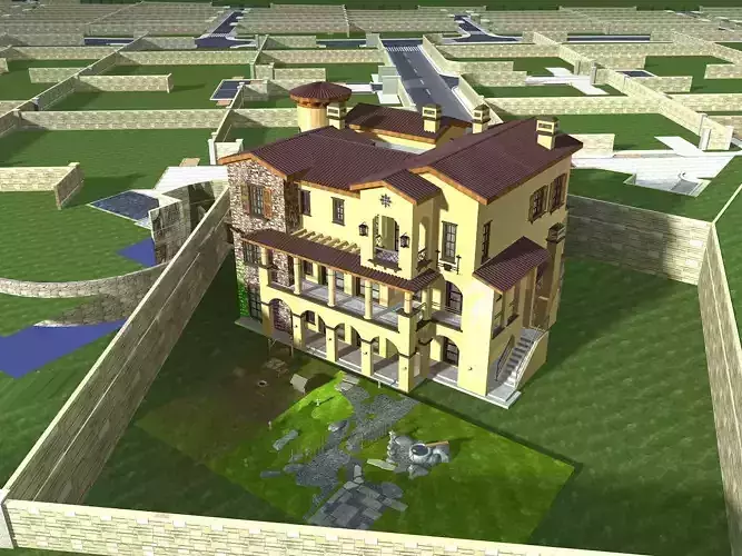 Villa house in middle of field