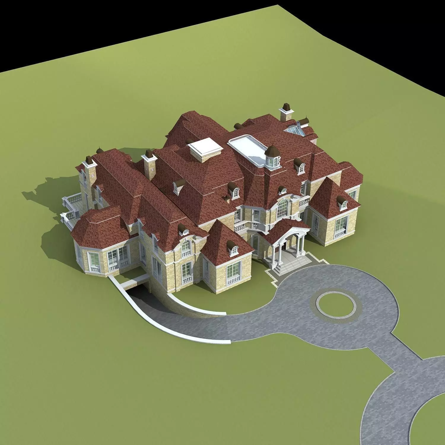 Villa mansion on field 3D model
